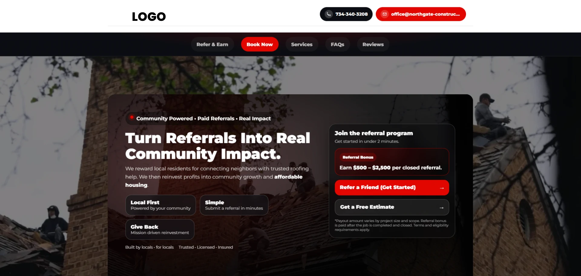Roofing referral program funnel